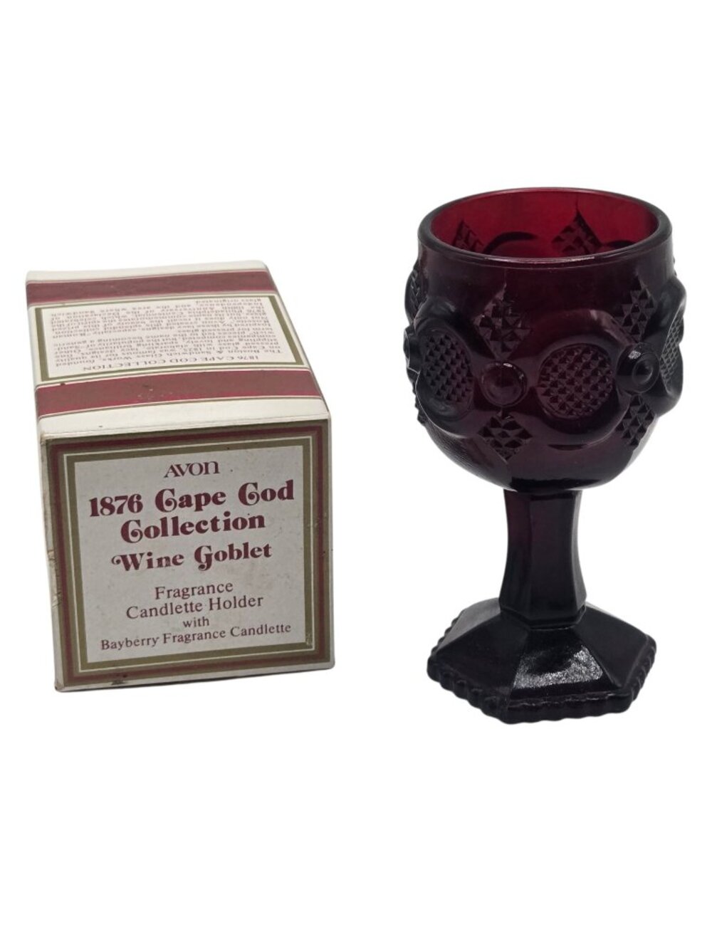 Avon 1876 Cape Cod Wine Goblet Candle Holder Ruby Red Glass Gothic Home Decor